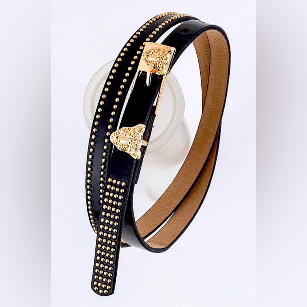 Black & Gold Leopard Cat Skinny Statement Belt